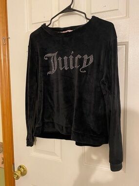 Juicy Couture Black Velour Rhinestone 'Juicy' Logo Crewneck Sweatshirt